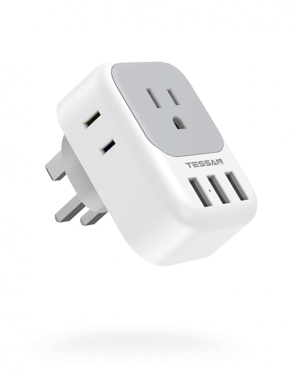 US To UK/HK/Saudi Arabia Travel Adapter With 4 Outlets 3 USB Ports