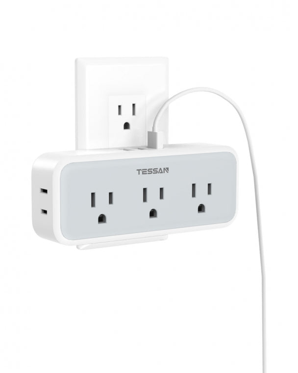 Surge Protector Multi Plug Outlet With 5 Electrical Outlet Extender 3 USB Wall Charger