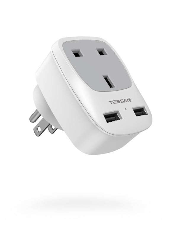 TESSAN UK to US Plug Adapter with AC Outlet 2 USB Ports