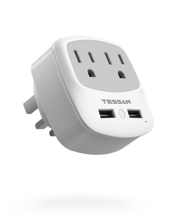 US To UK/HK/Saudi Arabia Travel Adapter with 2 Outlets 2 USB Ports