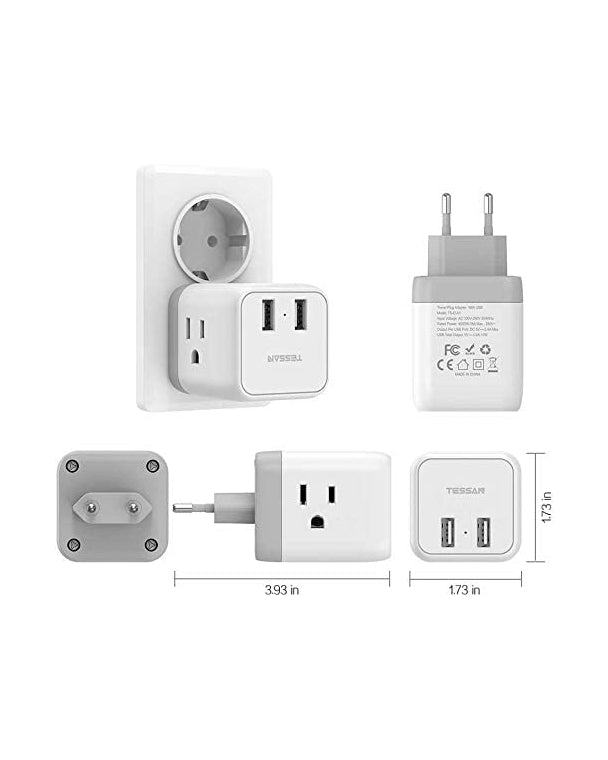 USB Wall Plug, Allocacoc PowerCube |Original|, 4 Outlets and 2 USB Ports,  Cell Phone Charger, Power Adapter, Surge Protection, Compact for Travel